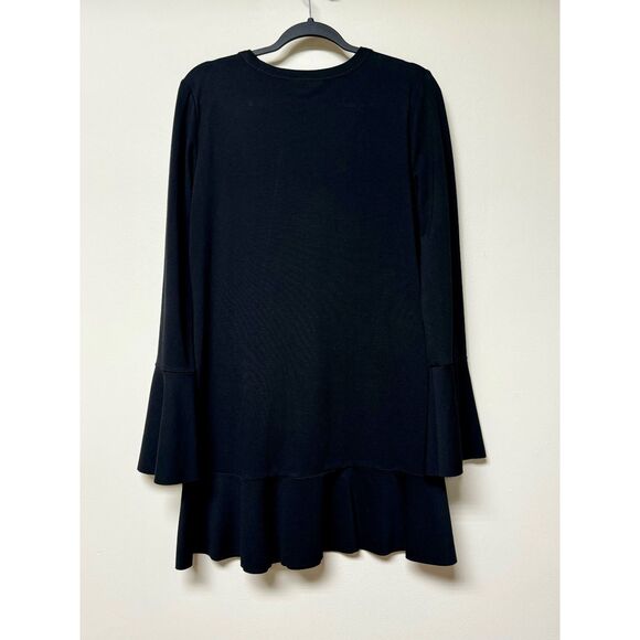 MICHAEL STARS Black Bell Sleeve Peplum Hem Long Sleeve Mini Dress, Sz M - Picture 6 of 9